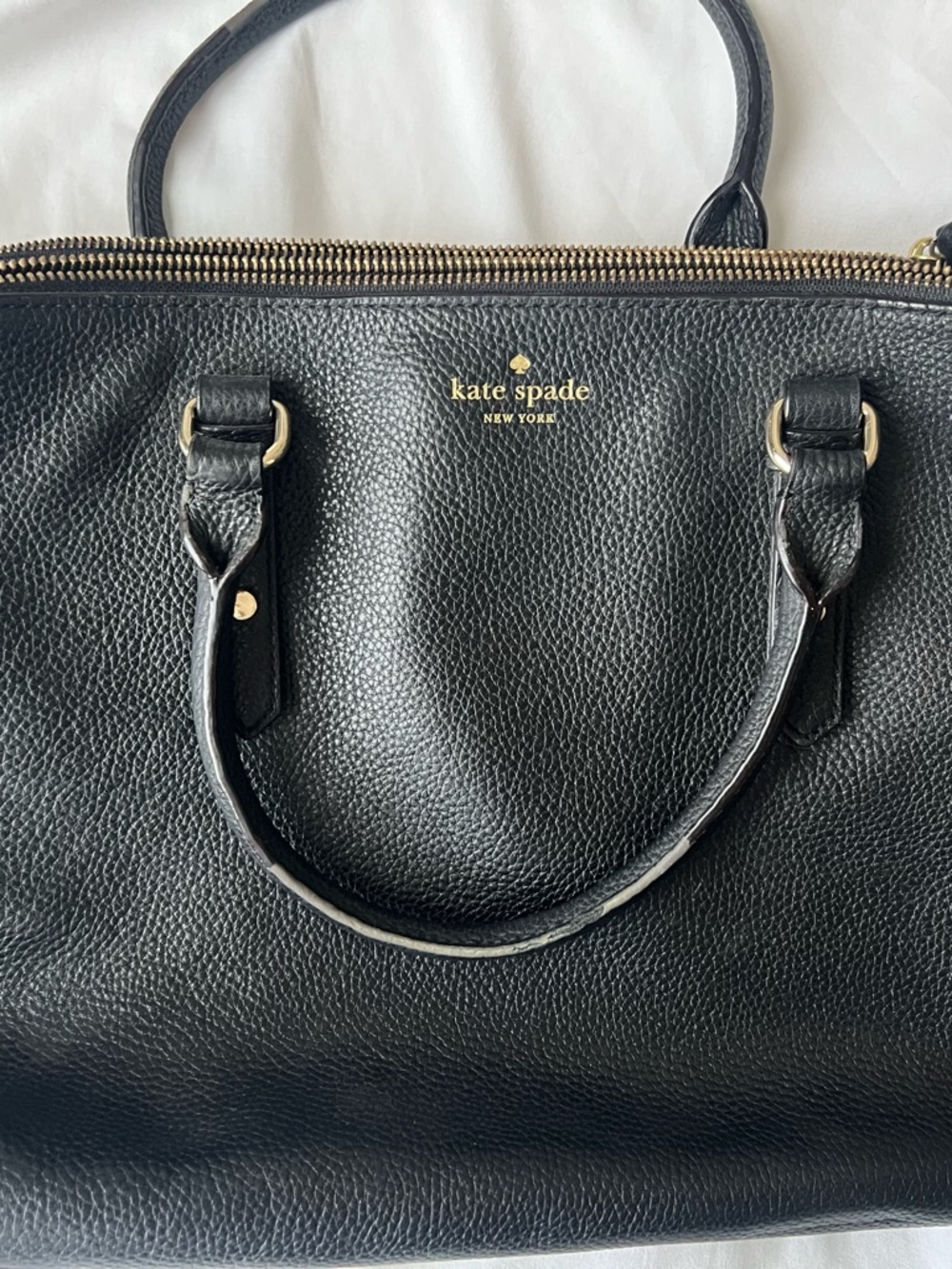 kate spade Black Pebbled Leather Double-Handle Satchel with Gold Hardware